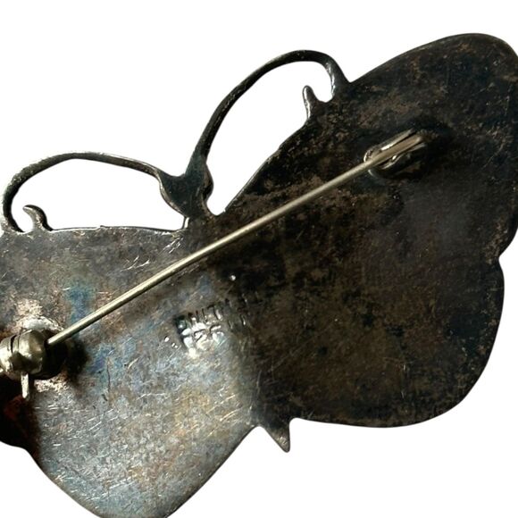 Vintage Sterling Silver and Rainbow Enamel Butterfly Pin - Picture 3 of 4